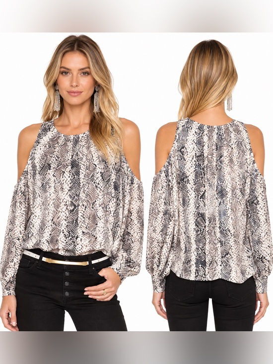 L'Academie Tops - Revolve L’Academie Los Angeles Snakeprint Cold Shoulder Top Size XS